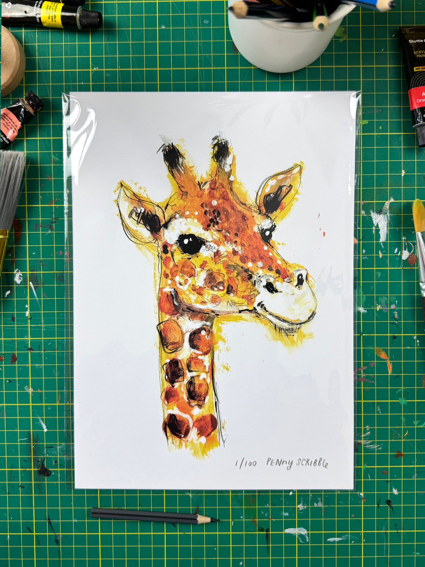 Giraffe Art Print – Limited Edition by Penny Scribble
