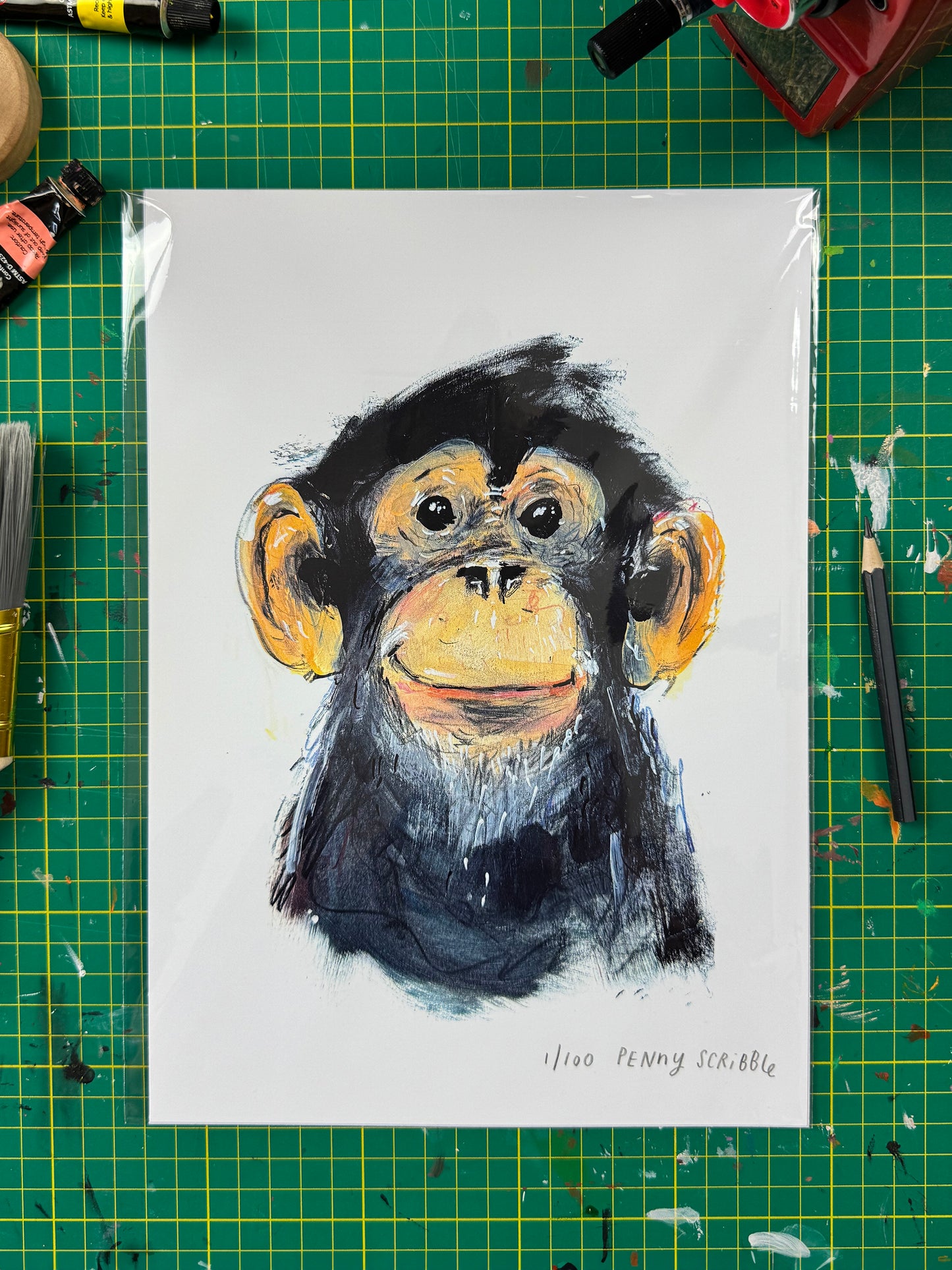 Monkey Art Print – Limited Edition by Penny Scribble