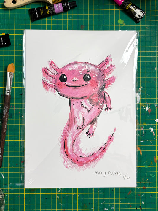 Axolotl Art Print – Limited Edition by Penny Scribble