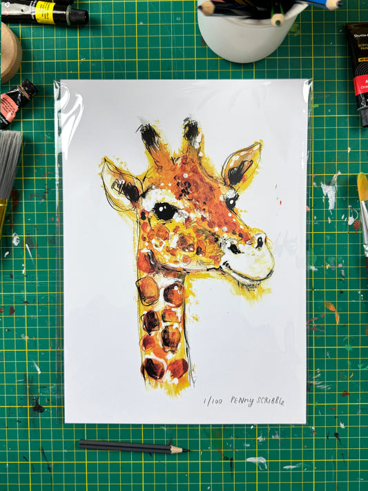 Giraffe Art Print – Limited Edition by Penny Scribble