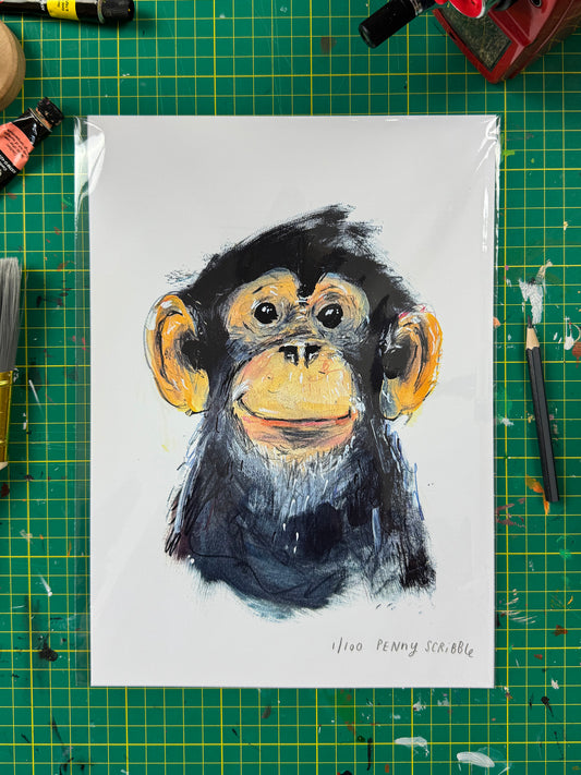 Monkey Art Print – Limited Edition by Penny Scribble